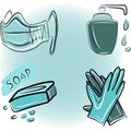 Simple Set of Covid-19 Protection Line Outline Icons. Such Icons as Protective Measures, Coronavirus Prevention, Hygienic Healthca Royalty Free Stock Photo